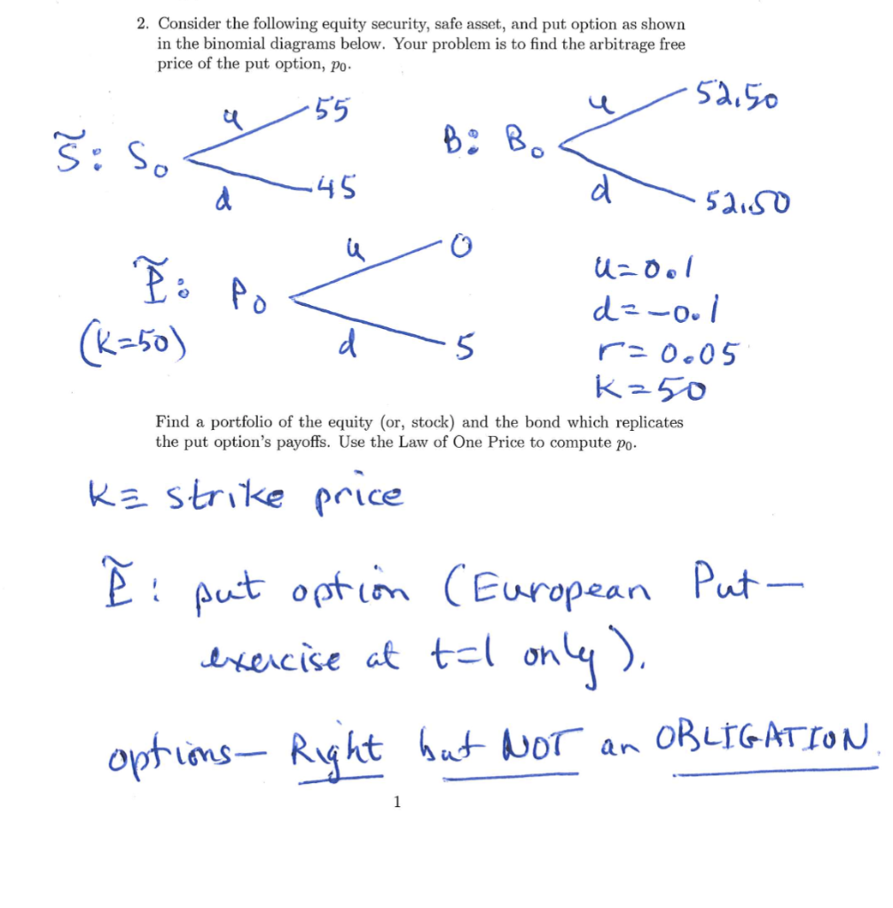  2. Consider the following equity security, safe asset, and put option