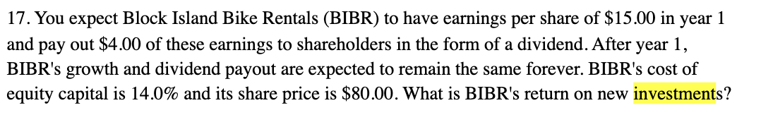 Please show steps and not use Excel 17. You expect Block Island