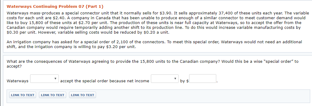  please answer in order. Waterways Continuing Problem 07 (Part 1) Waterways