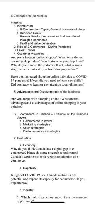  E-Commerce Project Mapping Mapping 1. Introduction a. E-Commerce - Types, General