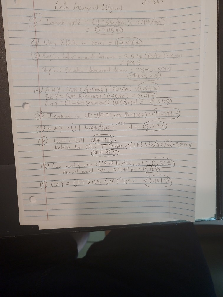 this is what I have so far. excuse the handwriting Cash Management