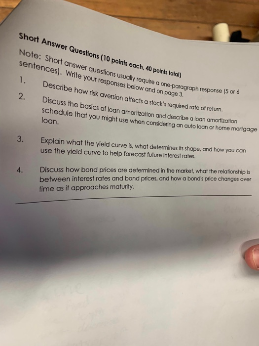 Short Answer Questions (10 points each, 40 points total) orf answer