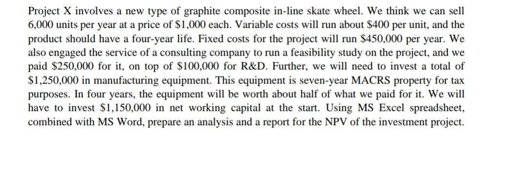 solve it by using exel exel exel Project X involves a