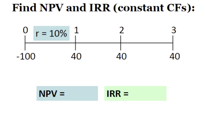  Find NPV and IRR (constant CFs)