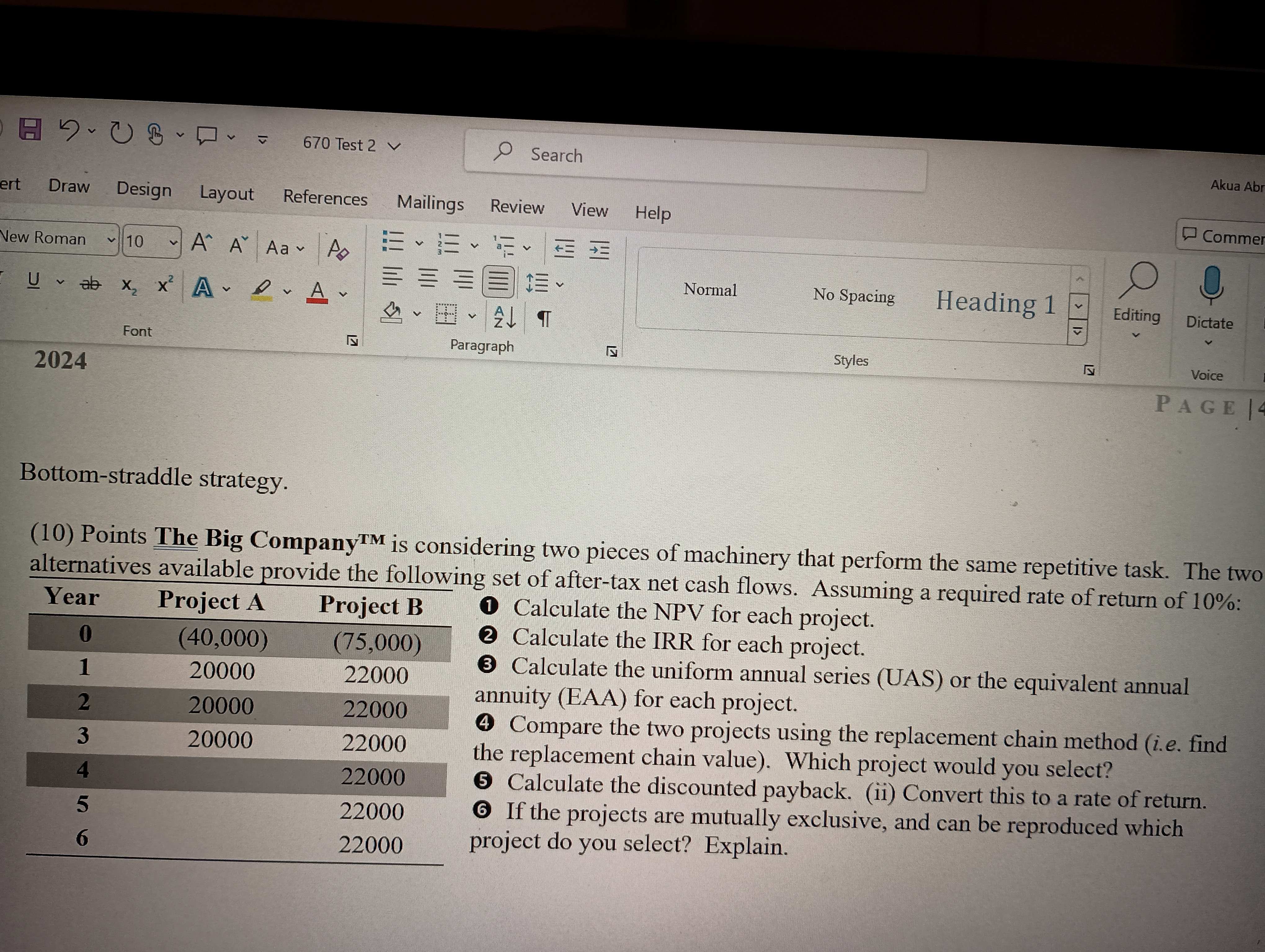  For the above projects find the cross-over point, i.e. the discount