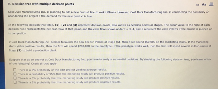  9. Decision tree with multiple decision points A Aa Cold Duck