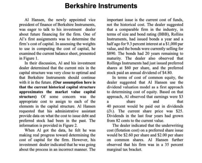 Help me solve question 2 Berkshire Instruments Al Hansen, the newly appointed