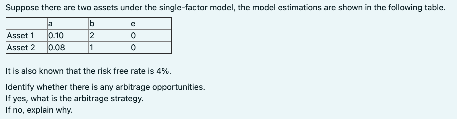 Suppose there are two assets under the single-factor model, the model