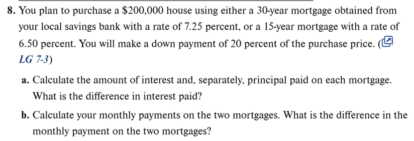  8. You plan to purchase a $200,000 house using either a