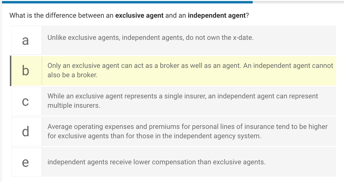 What is the difference between an exclusive agent and an independent