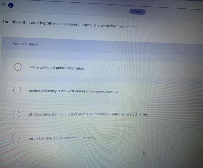  The efficient market hypothesis has several forms. The weak form states