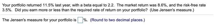 Your portfolio returned 11.5% last year, with a beta equal to