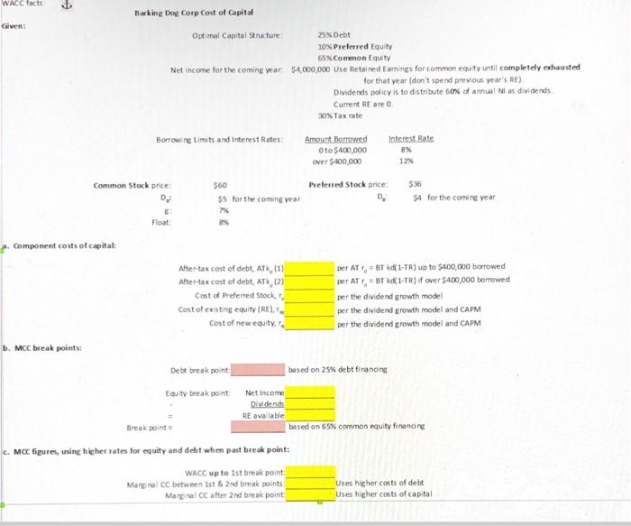  USe the forecasting variables below to complete the Weighted Average cost