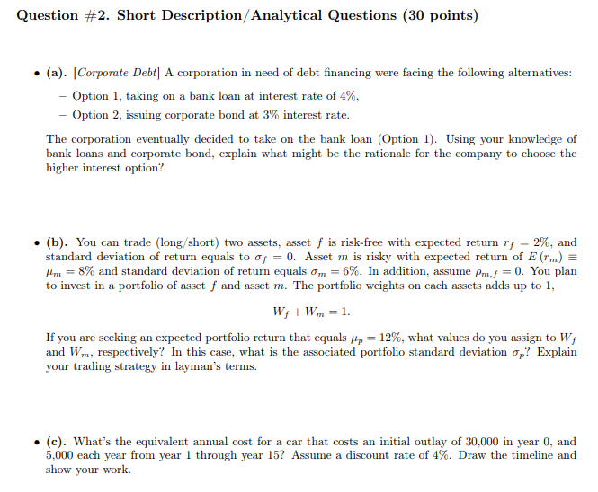  Question #2. Short Description/Analytical Questions (30 points) . (a). [Corporate Debt]