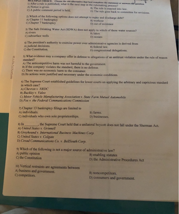  E. Choose the one alternative that best completes the statement or