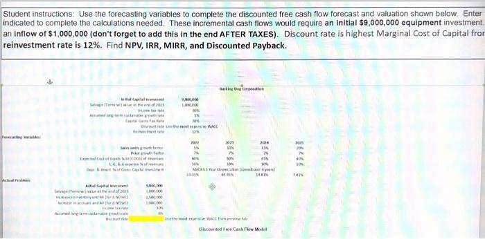  Student instructions: Use the forecasting variables to complete the discounted free
