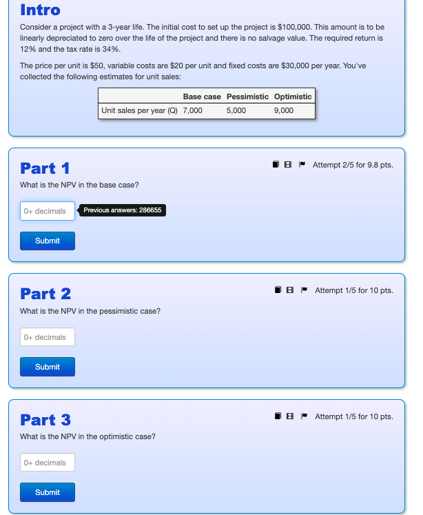 Consider a project with a 3-year life. The initial cost to set
