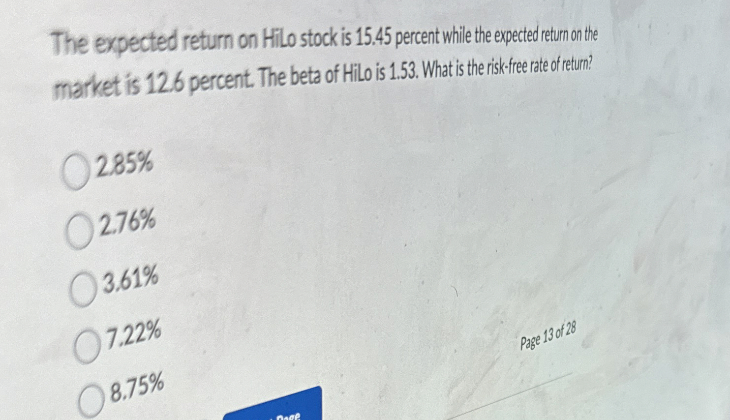  The expected return on Hilo stock is 15.45 percent while the