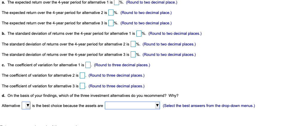 Portfolio analysisYou have been given the expected return data shown in the