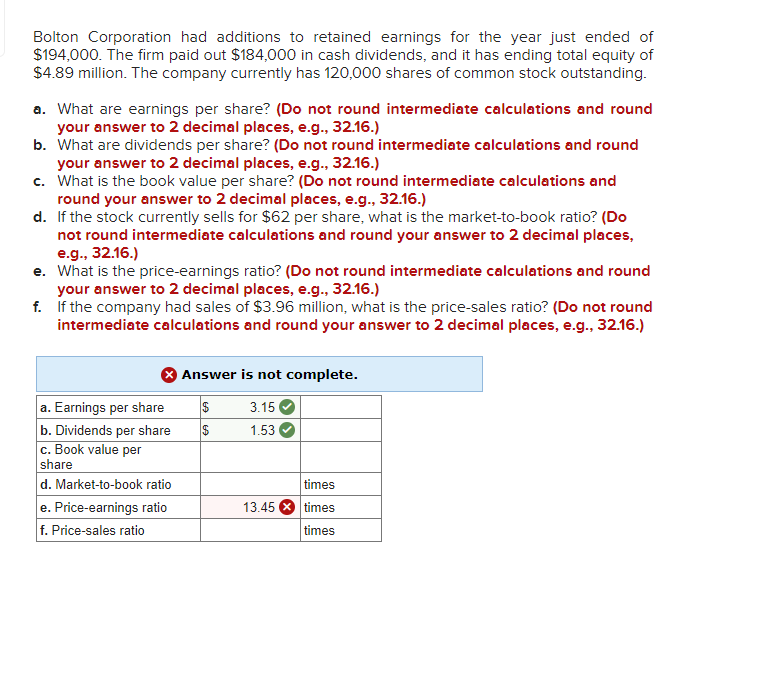 Please help solve and show formulas for each remaining part of equation