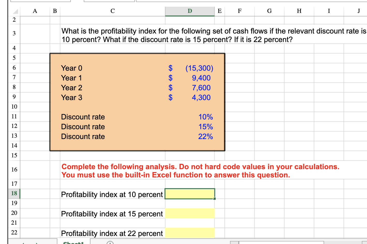 Please show the exact excel formula you would use without creating separate