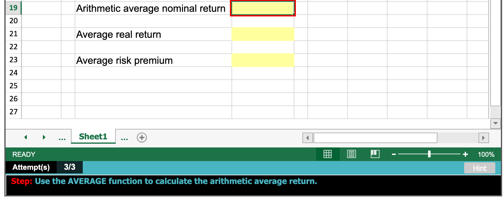 EACH OF THE YELLOW BOXES. You've observed the following returns on Crash-n-Burn