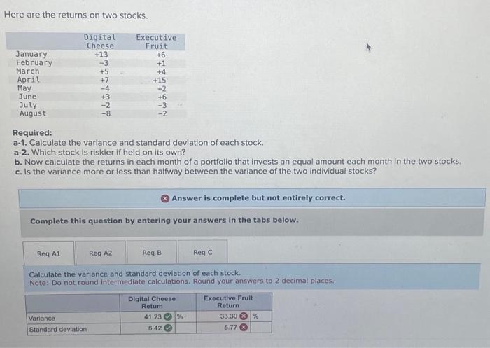 var and stand dev. for executive fruit Here are the returns on