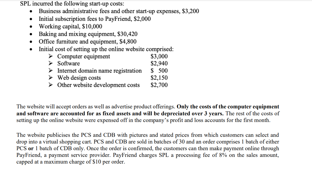 Fixed Costs ($ per month) Variable Costs ($ per order) PCS CDB