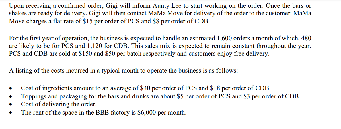 Item a) Cost of ingredients b) Toppings c) Delivery costs d) Rental