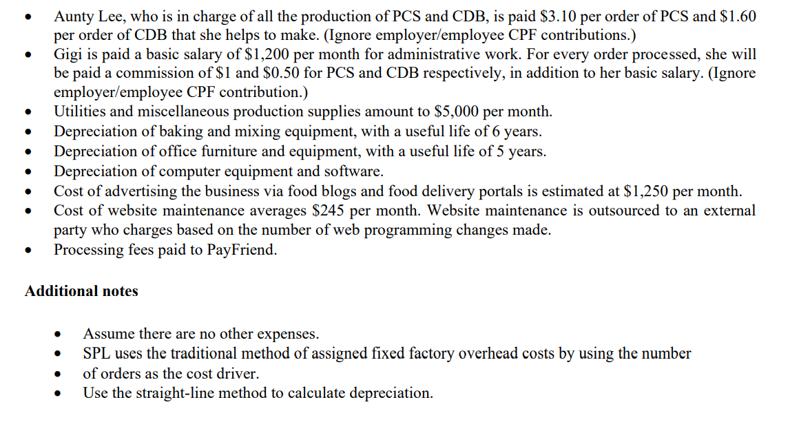 e) Aunty Lee's salary f) Gigi's salary Utilities and Miscellaneous Depreciation of