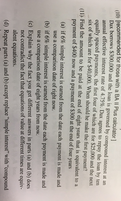  10 [recommended for those with a BA Il Plus calculator] Dax