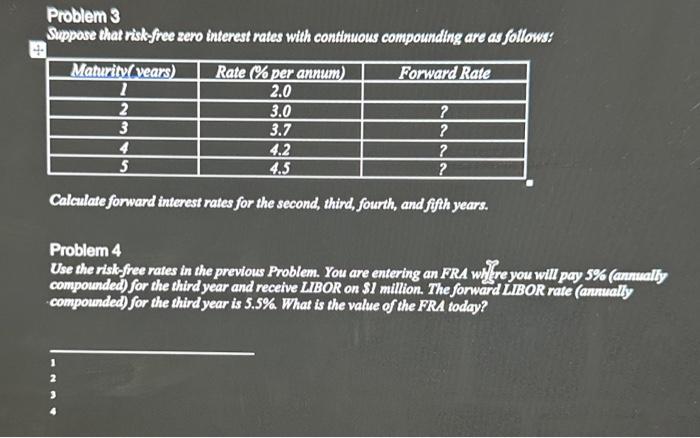  Problem 3 Suppose that rish-free zero interest rates with continuous compounding