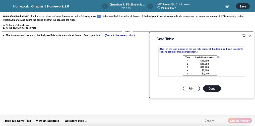  = Homework: Chapter 5 Homework 2.0 Question 7, P5-28 (simila... Part
