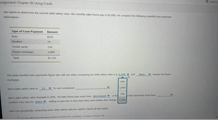  ssignment: Chapter 06 Using Credit a Search Van wants to determine