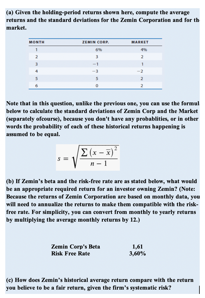  (a) Given the holding-period returns shown here, compute the average returns