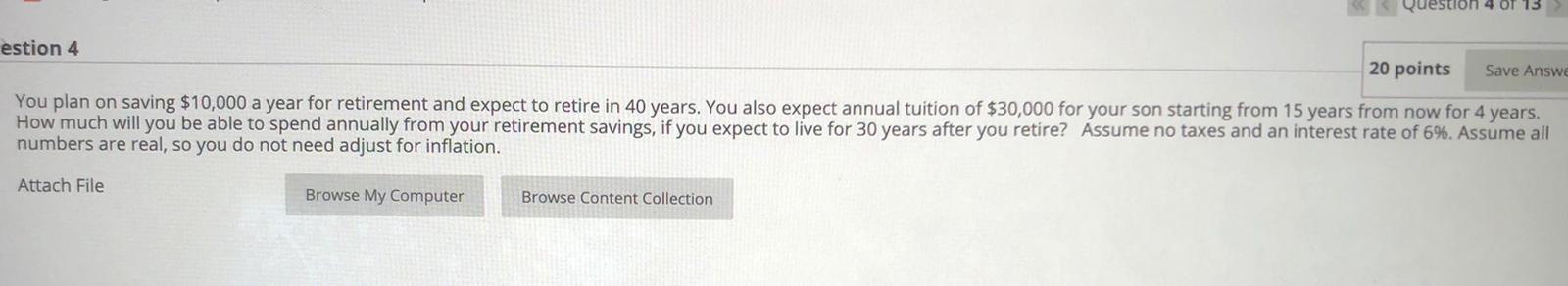 Question 4 OT 13 estion 4 20 points Save Answe You