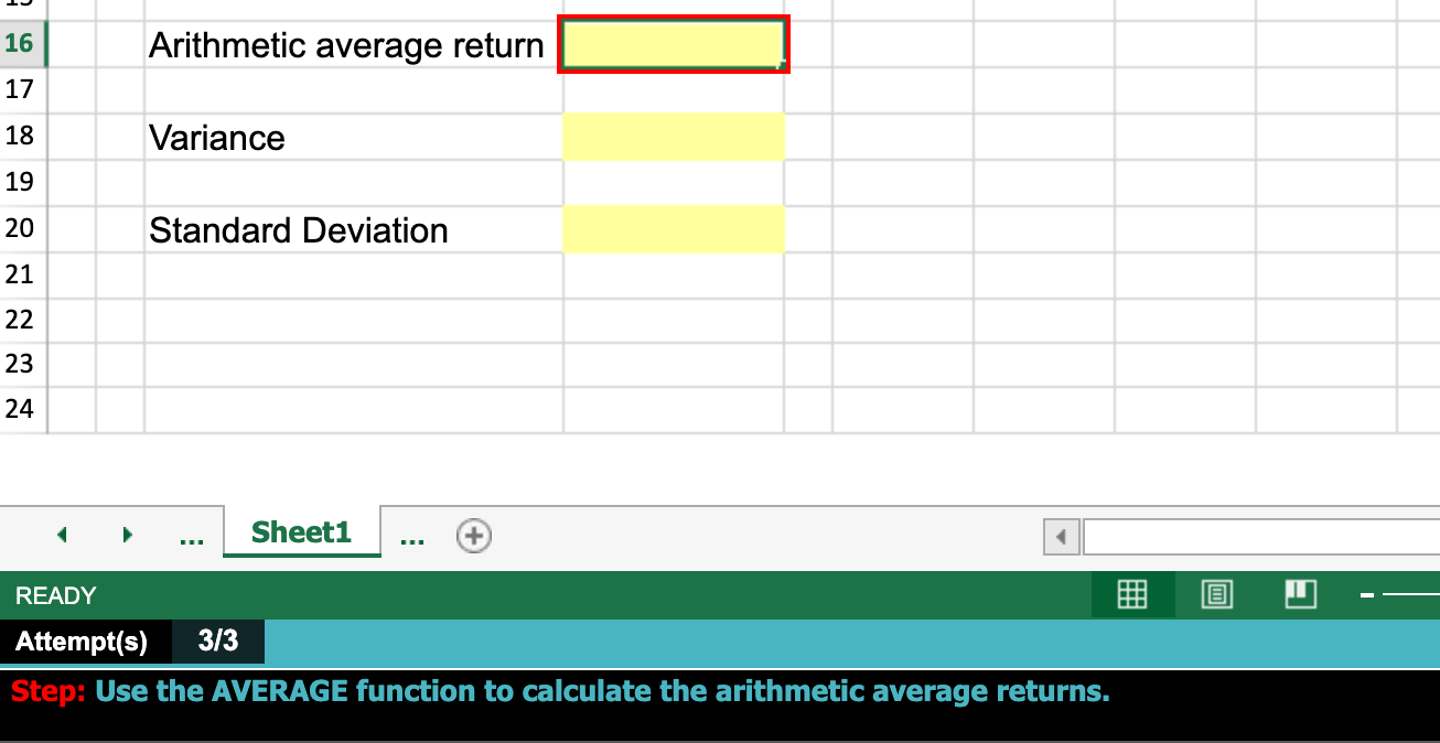 EACH OF THE YELLOW BOXES. You've observed the following returns on Crash-n-Burn