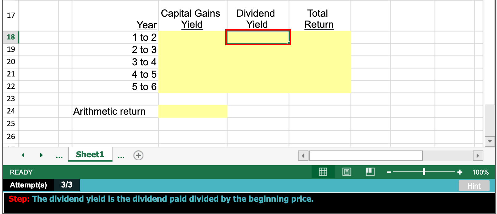 prices and dividends. What is the arithmetic return over this period? Dividend