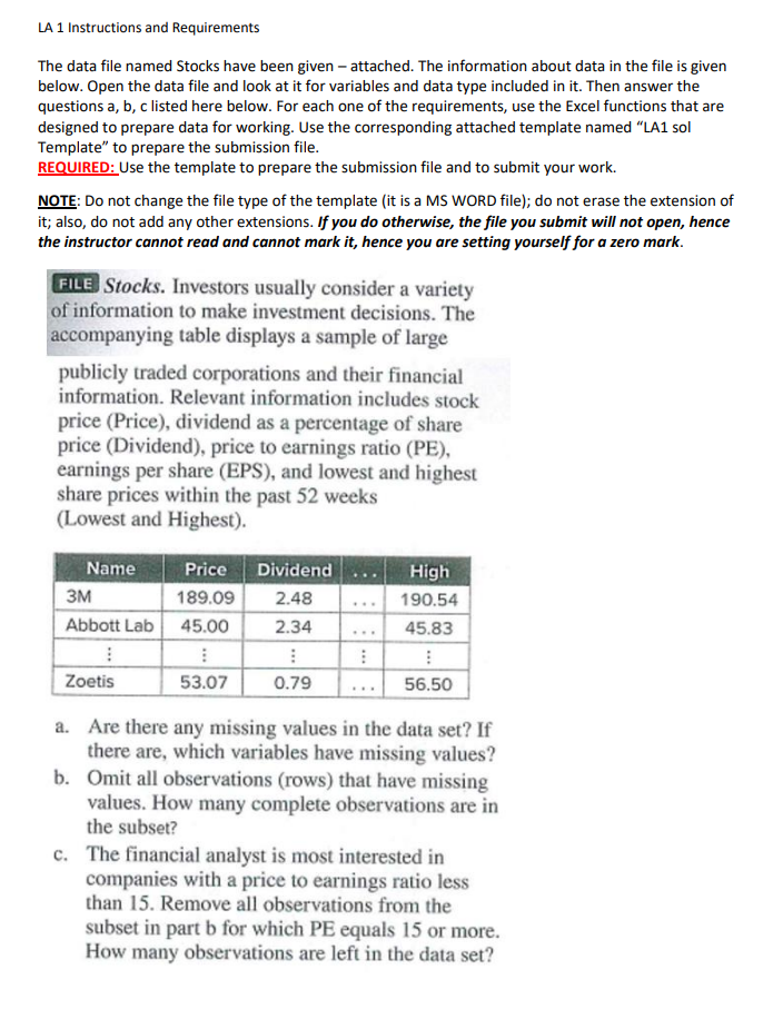  Please provide relevant Excel operation methods. LA 1 Instructions and Requirements