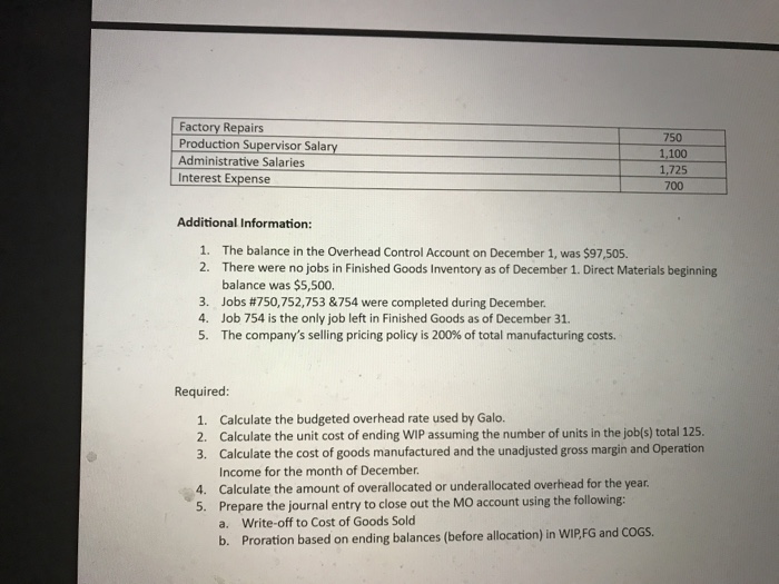 b please! Thanks! G. Galo Ltd uses a normal job-order costing to