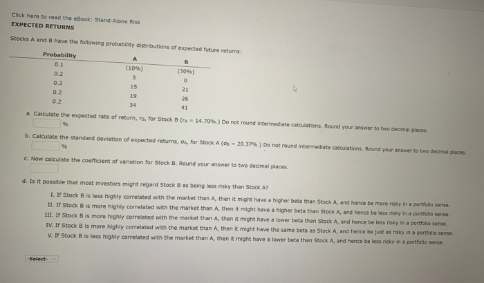  Click here to read the eBook: Stand Alone Risk EXPECTED RETURNS