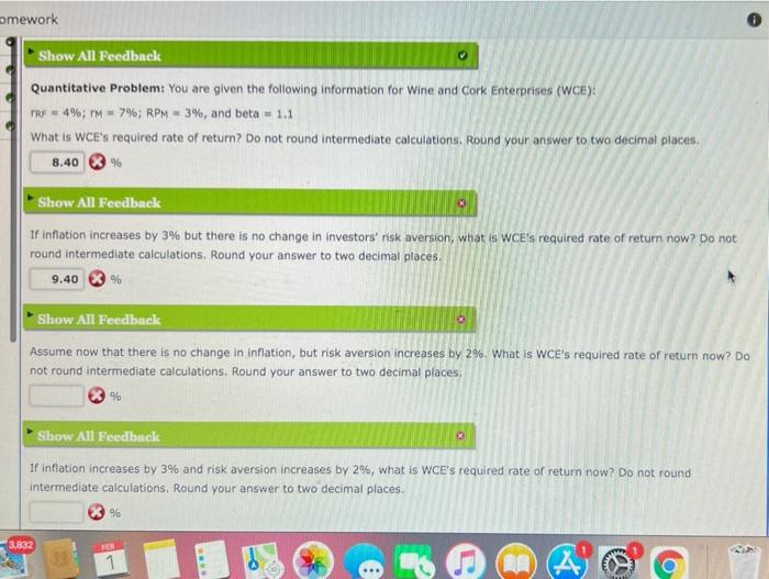  omework Show All Feedback Quantitative Problem: You are given the following
