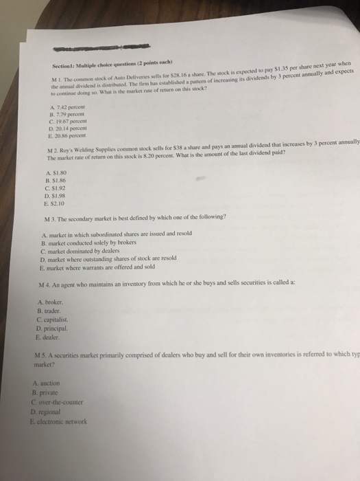  Section1: Multiple choice questions (2 points each) M I. The common