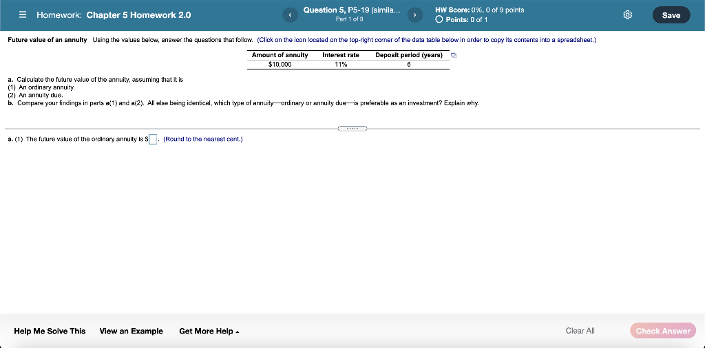  Homework: Chapter 5 Homework 2.0 Question 5, P5-19 (simila... Part 1
