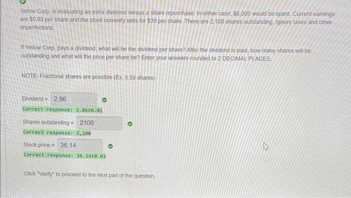  Yellow Corp. is evaluating an extra dividend versus a share repurchase.