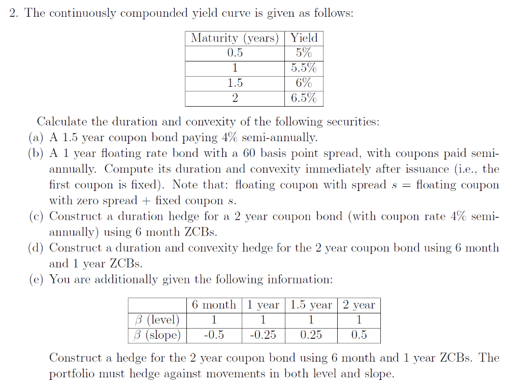  2. The continuously compounded yield curve is given as follows: Calculate