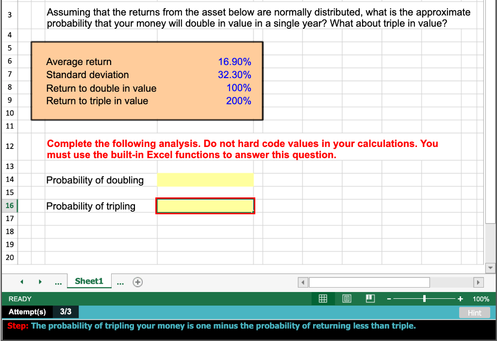SOLVE EACH OF THE YELLOW BOXES. Assuming that the returns from the
