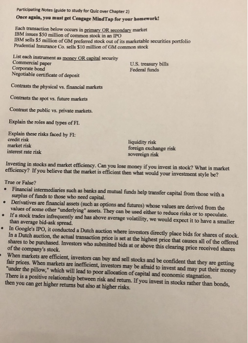  Participating Notes (guide to study for Quiz over Chapter 2) Once