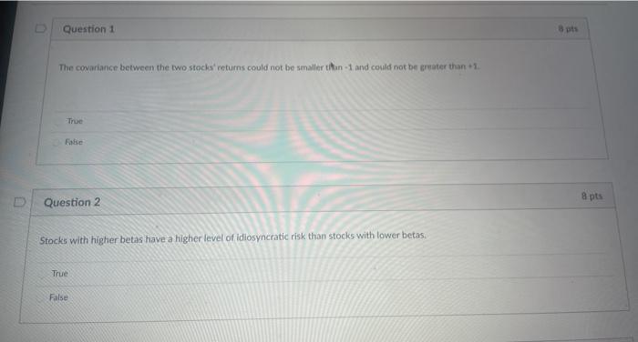 1 & 2 pls! Question 1 The covariance between the two stocks