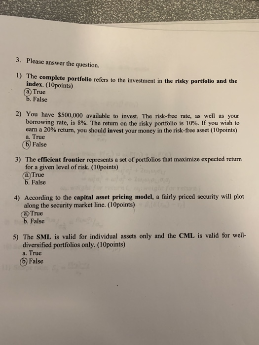  3. Please answer the question. 1) The complete portfolio refers to